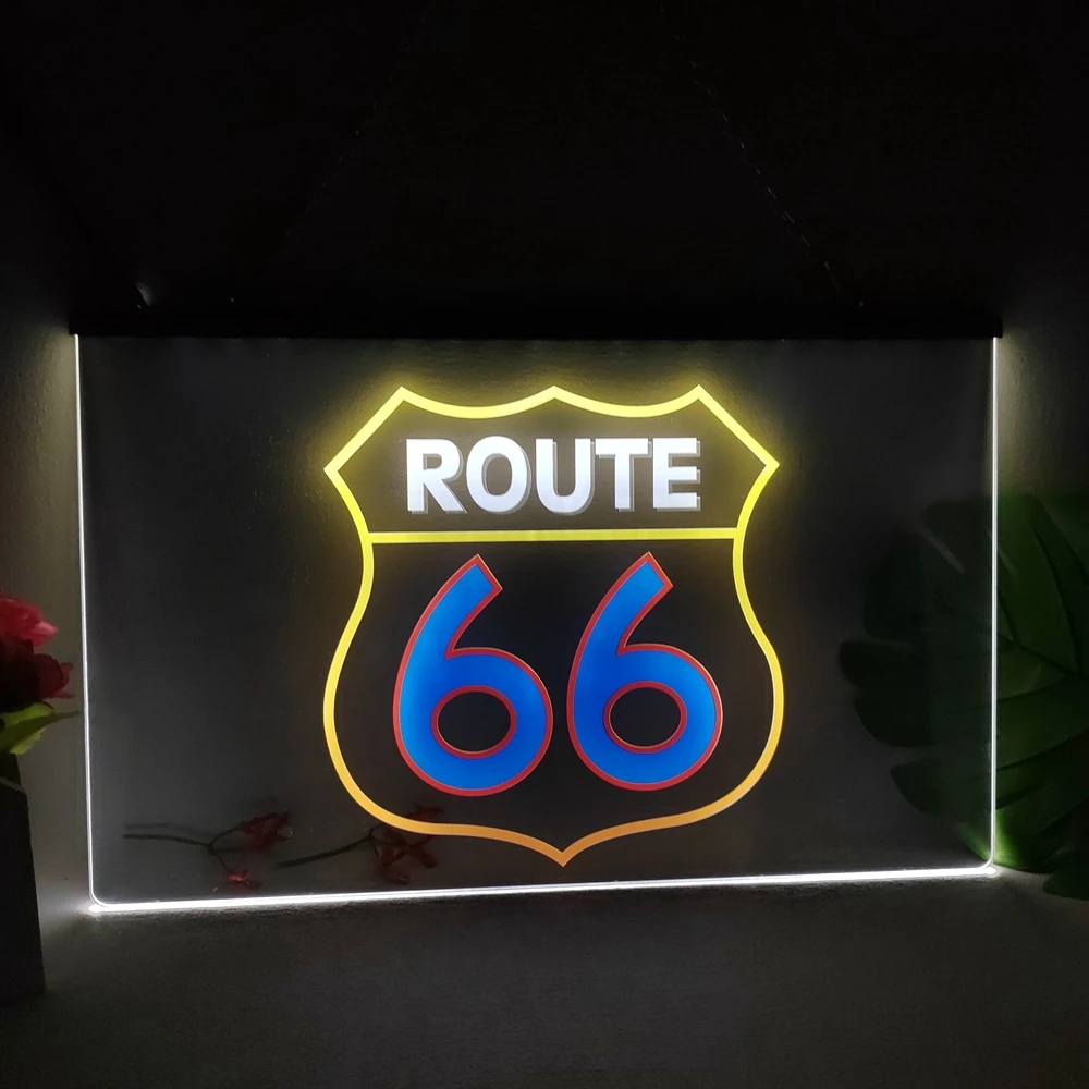 Historic Route 66 Mother Road Multicolour Luminous Sign with Neon Light Emitting Effect Home Decor Bedroom Wall