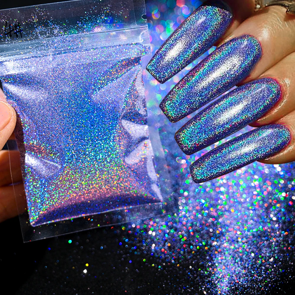 10g/bag Blue Shining Sugar Nail Powder 0.2mm Extra Fine Holographic Laser Nails Glitter Chrome Pigment Dust Nails Art Decoration