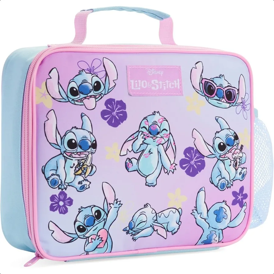 

Stitch Lunch Bag with Insulated Lining Portable Lunch Cooler Bag for School Travel Pink Blue