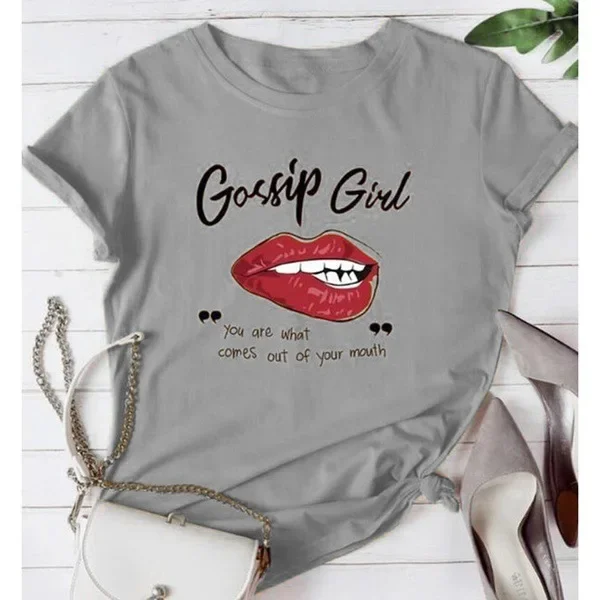 Women T Shirt Gossip Girl Red Lip Print Tshirt Women Short Sleeve O Neck Loose T-shirt Ladies Summer Causal Tee Shirt Clothes