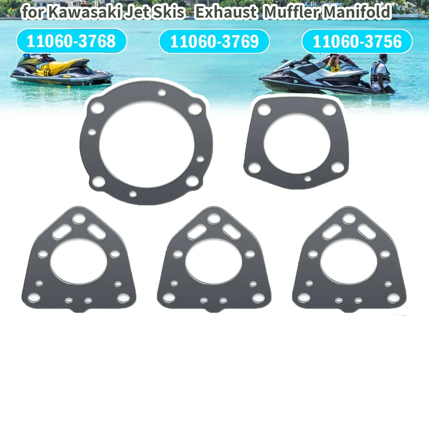 Exhaust Manifold/Exhaust Head Rebuild Gaskets Kit for Kawasaki 1100 ZXI/STX/DI/Ultra 130 #11060-3768, 11060-3769, 11060-3756