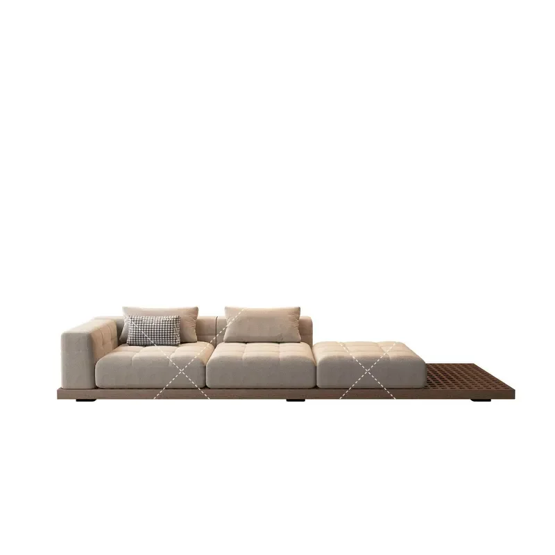 Japanese-style log wabi-sabi sofa combination homestay reception three-person sofa hotel clubhouse seating area fabric sofa