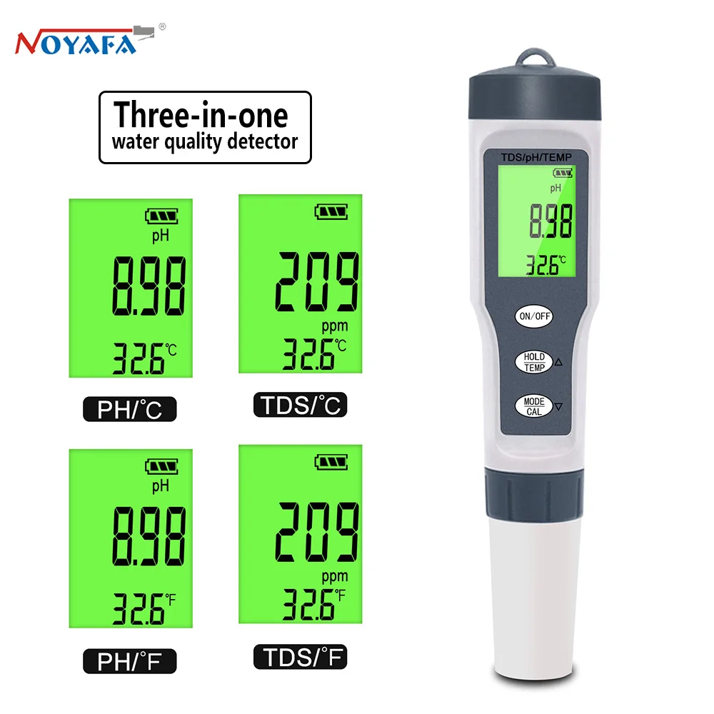 NOYAFEZ-9901 Água Qualidade Tester Pen, Alta Qualidade PH Meter, TDS Temp Condutividade Monitor, Pureza Medida Ferramenta, 3 em 1