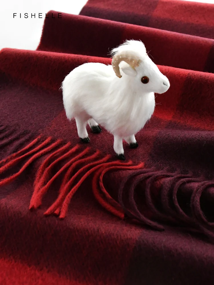 Dark red plaid 100% Cashmere scarf winter female scarves high-quality women\'s wraps soft warm shawl thin lady luxury gifts