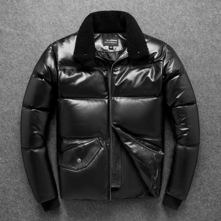 

YR!Free shipping,men casual plus size genuine leather jacket.90% white duck down sheepskin coat.thick winter warm leather jacket