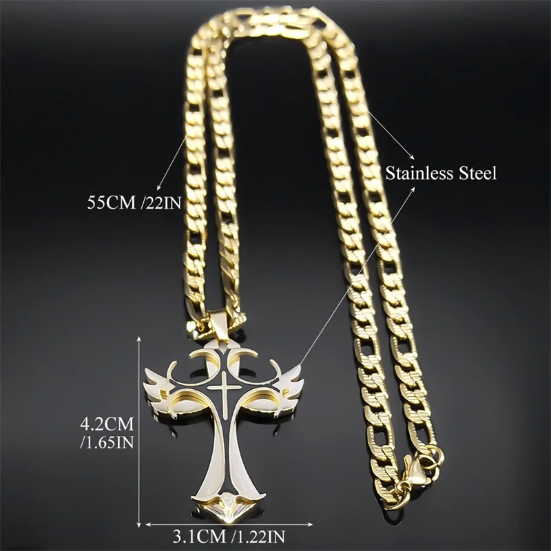 Multilayer Christian Cross Pendant Necklace for Men Hip Hop Stainless Steel Gold Color Crucifix Necklaces Male Jewelry Gifts