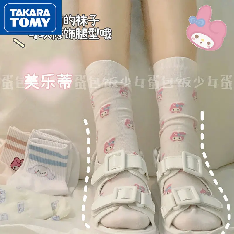 TAKARA TOMY Summer Girl Hello Kitty Thin Section Sweet Breathable Moisture-wicking Socks Student Cotton Collocation Skirt Socks