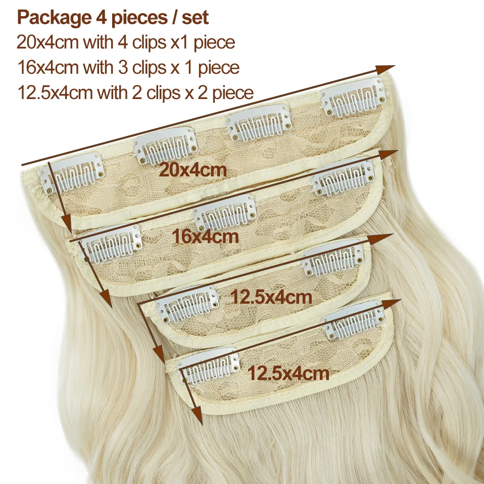 Set de 4 piezas clip extensiones con reflejos ondulados rizados largos sintéticos para mujeres 22 pulgadas 180g 5
