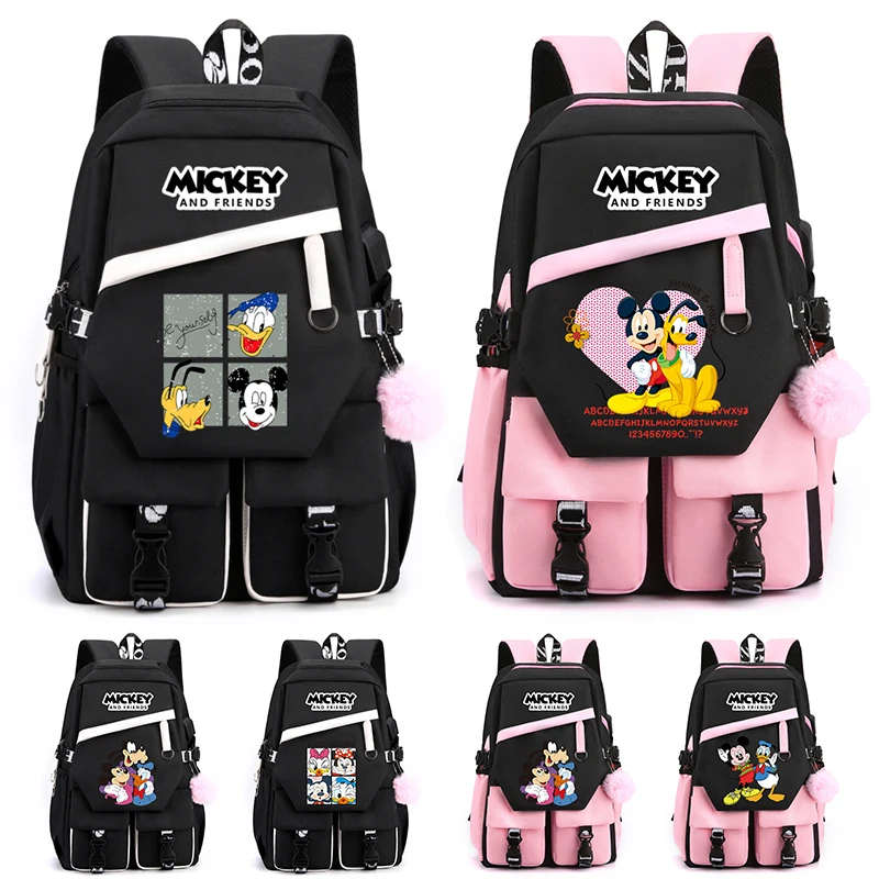 Anime Mickey Mouse Backpack Girl Boy Student Rucksack Teenagers School Mochilas Women Leisure Cartoon Schoolbag Donald Duck Bags