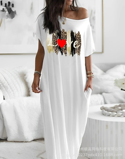 

Sexy Elegant Dresses Women Abstract Figure Print Short Sleeve Maxi Dress New Fashion 2024 Summer Casual Female Clothing Outfits