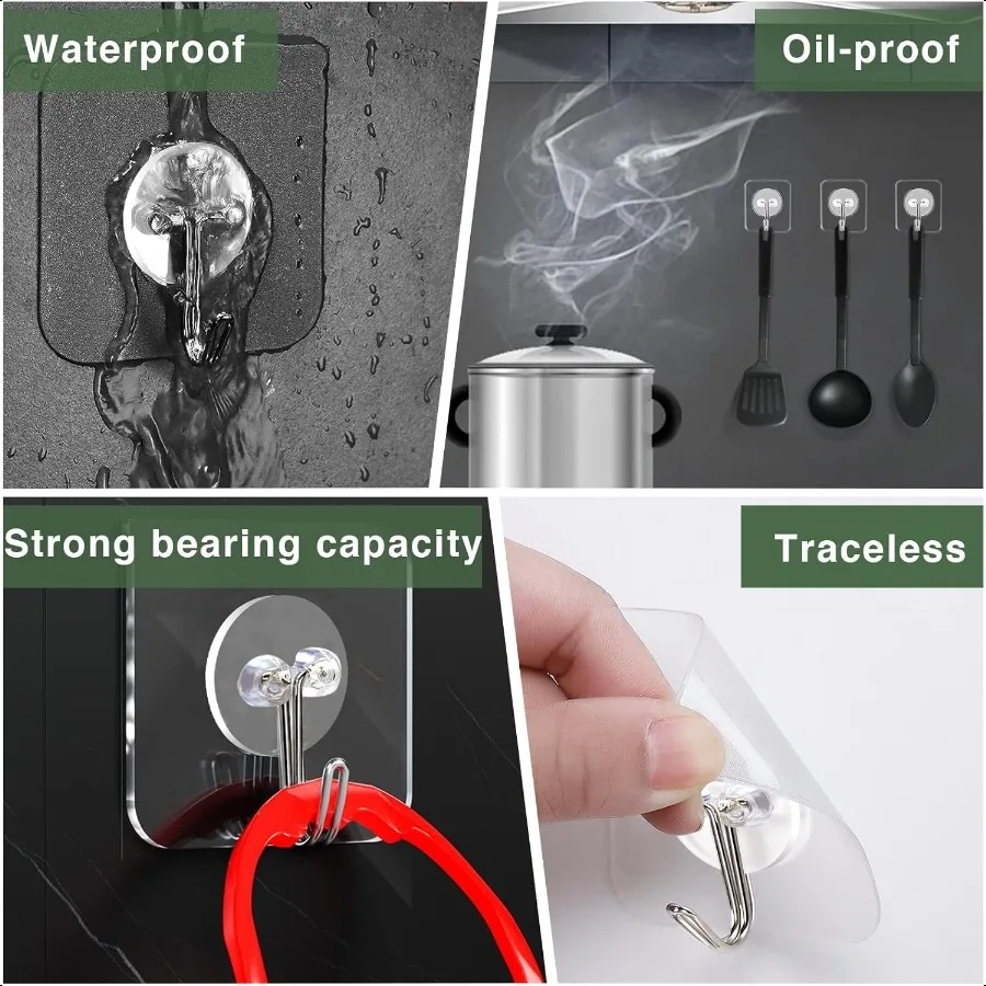Adhesive Hooks for Hanging 58 Packs Hook Heavy Duty Self Adhesive Wall Hooks 20 lbs 9 kg Max Removable Waterproof Hook for Bedr