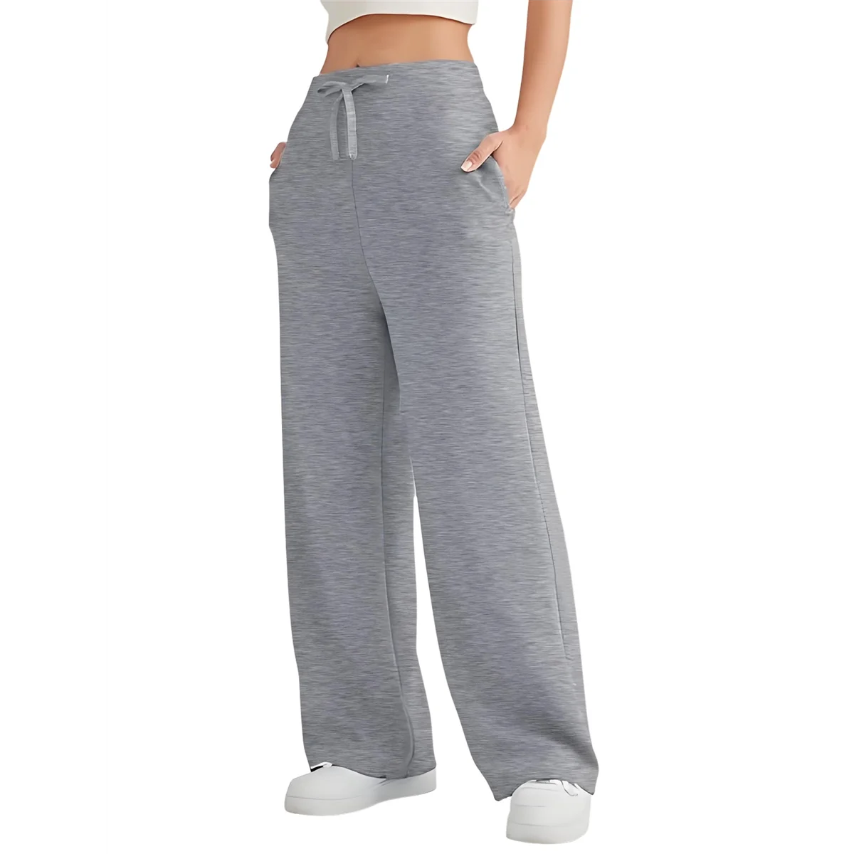 ABQR Womens High Waisted Baggy Sweatpants Light Gray L