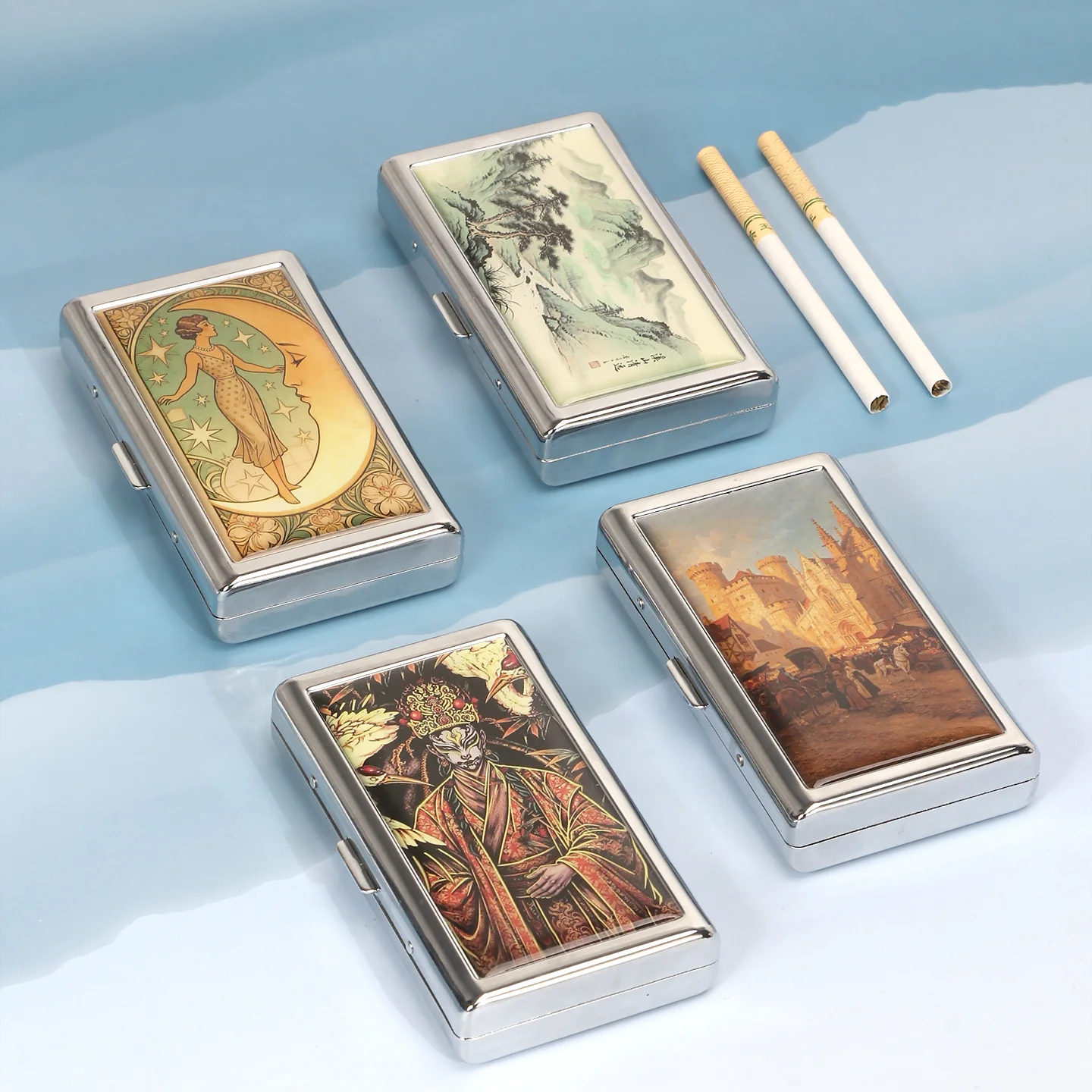 Futeng New Design Double Sided Metal Cigarette Cases with Epoxy Resin  Cigarette Case Box