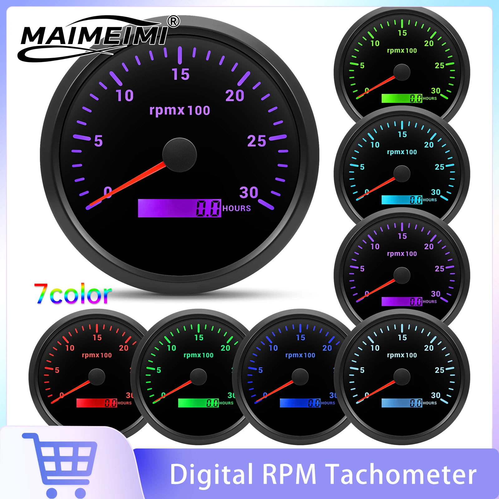 7 Colors Backlight RPM Gauge Tachometer 110mm Tacho Meter 3000/4000/6000/7000/8000 RPM Meter For Marine Car Boat 12V 24V