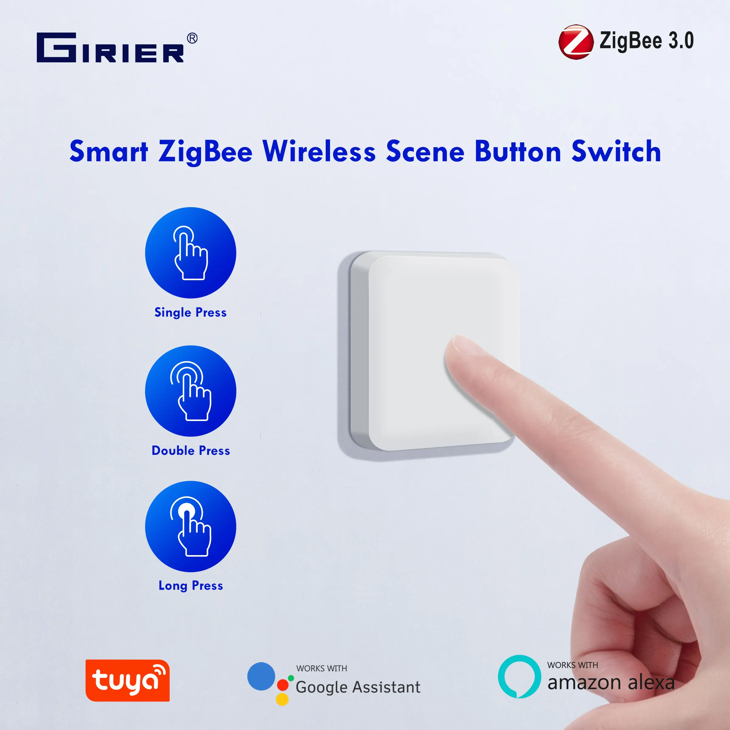 GIRIER Tuya ZigBee Scene Button Switch Smart Wireless 1 Gang Scene Controller for Home Automation Multi-Scenario Linkage Switch