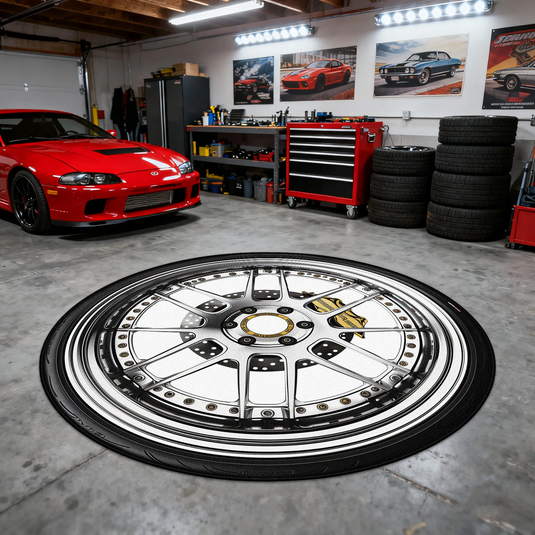 Modern Car Tire Easy Clean Round Garage Carpet Decoration Bedroom Non-slip Soft Rug Wear-resistant Lint-free Tables Chairs Mats