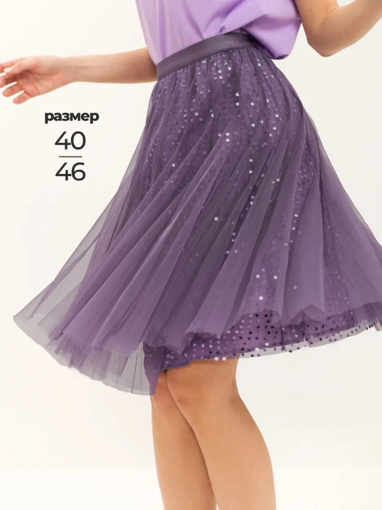 

Mesh Glitter Skirt 2025 Spring and Summer Black Pleated Skirt A-Line Fashion Purple Y2k High Waist Knee-Length Skirts for Women