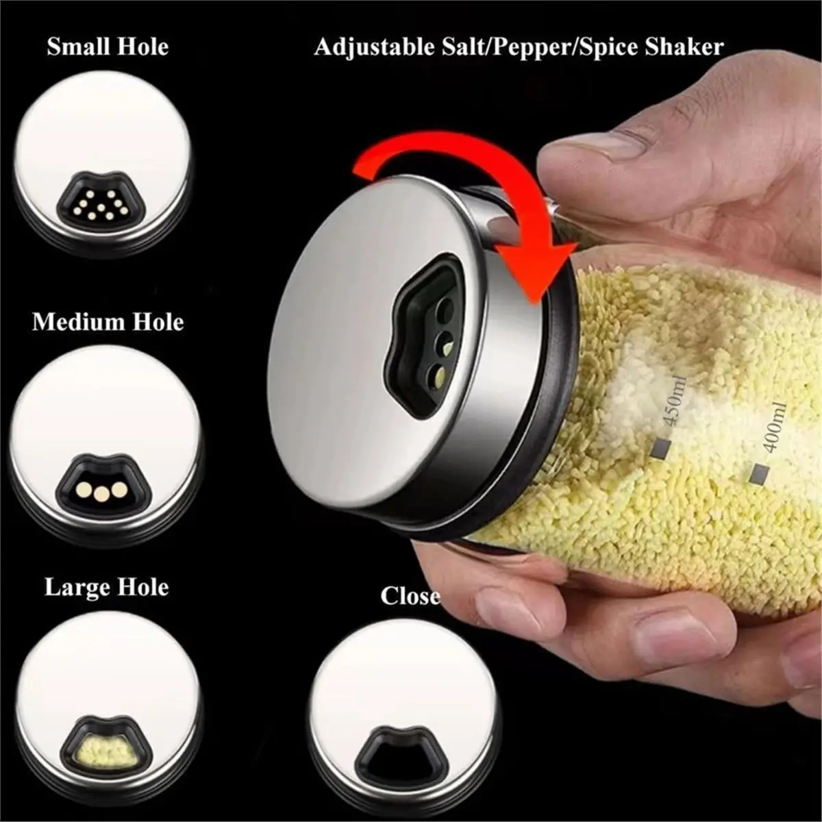 2pcs 15 Oz Large Salt Pepper Shakers with Adjustable Outlet Holes Clear Glass Shaker Bottles Spice Seasoning Cans