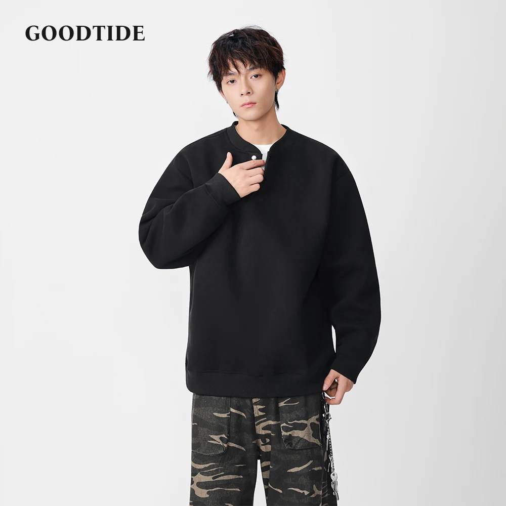 

2025 New Men's Casual Stand Collar Sweatshirt Button Detail and Loose - Fit Design Fashion Autumn Winter Men Pullover Top