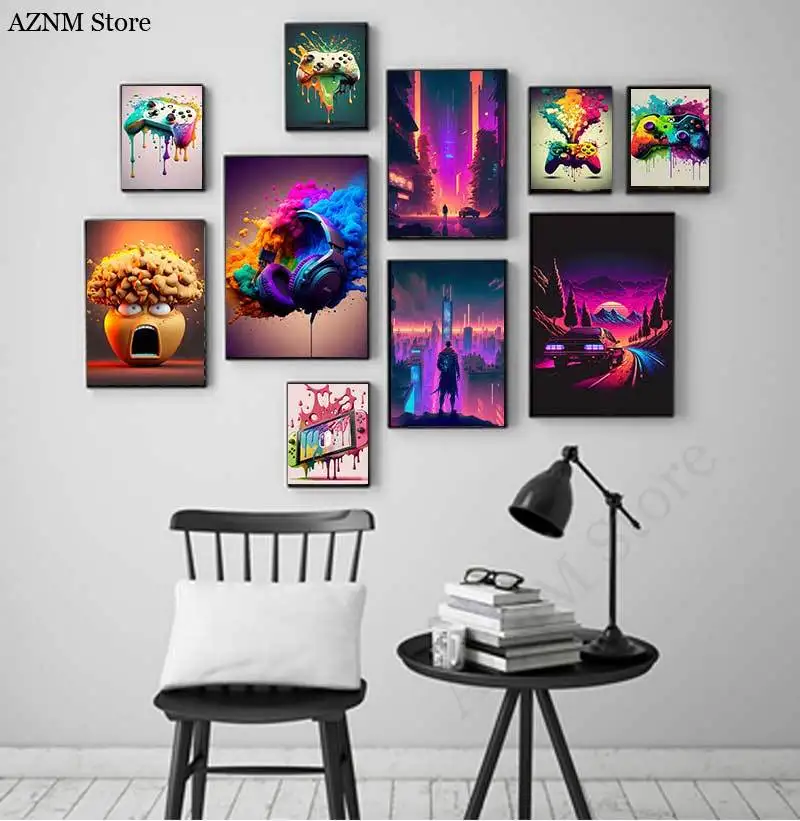 Bunte Spielcontroller Wandkunst Poster Drucke Nordische Ästhetische Bilder Leinwandgemälde Gaming-Jungenzimmer Heimdekoration-1 Stück