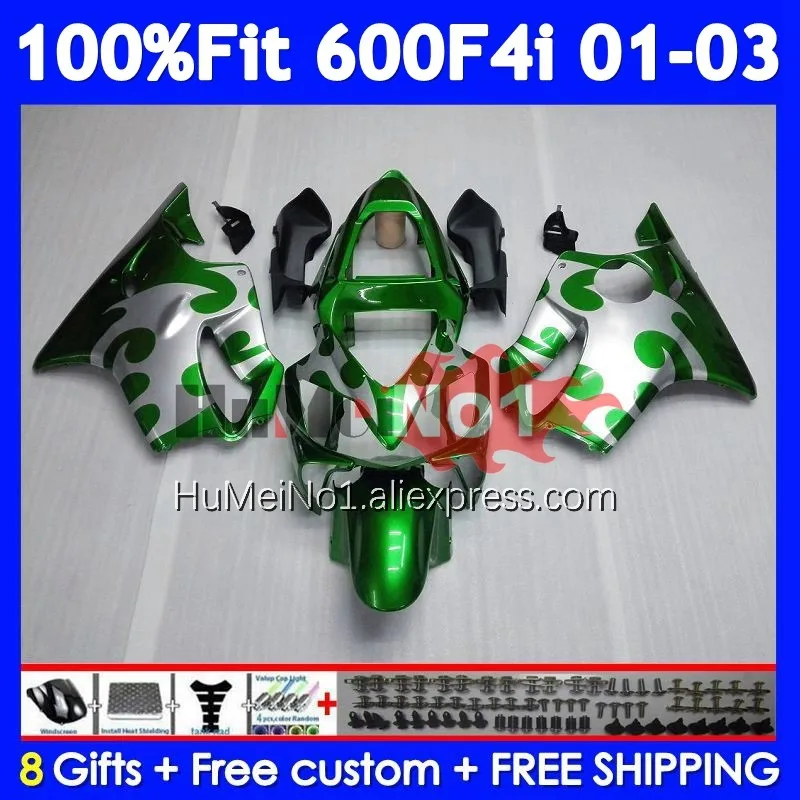 Green silver Injection Body For HONDA CBR 600 F4i 600F4i 600CC CC 34No.24 CBR600F4i 01 02 03 CBR600 F4i 2001 2002 2003 Fairings