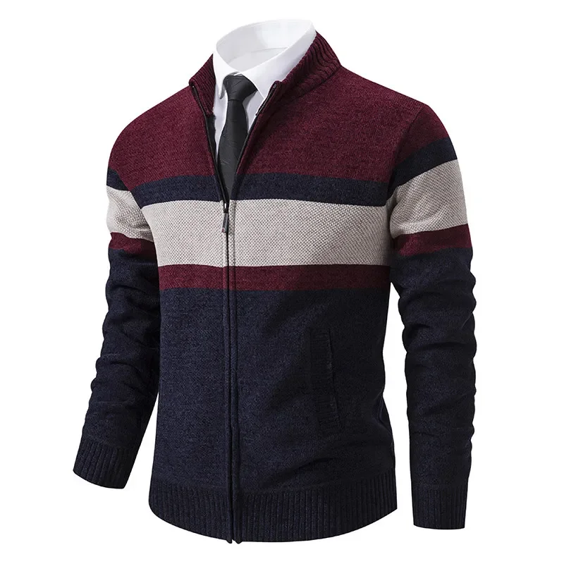 CASUMANL 2024 Elegant  Golf Wear Men Sweater Coat Knit Slim Fit Zip Up Warm Striped New in Jackets Mens Designer Clothes