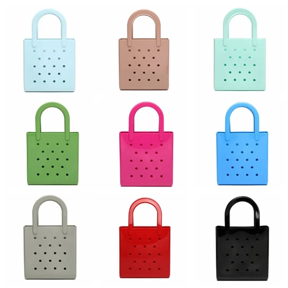 

Simple Solid Color Summer Beach Bag Vacation Waterproof Rubber Hole Handbags DIY Storage Travel Jelly Tote Bag Baskets