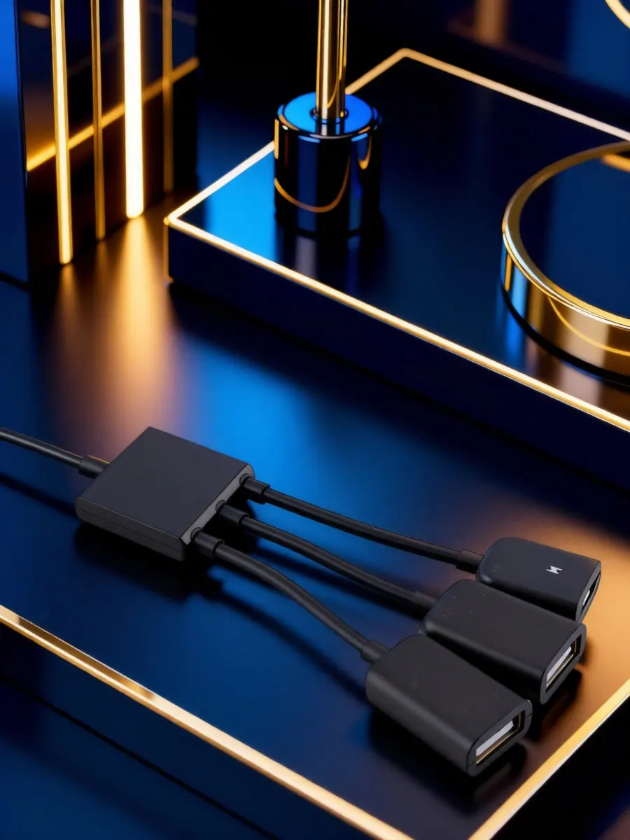 3 in 1 Micro USB Hub Male to Female Double USB 2.0 Otg Adapter Cable Black Expand Phone Tablet Function Transfer Stable
