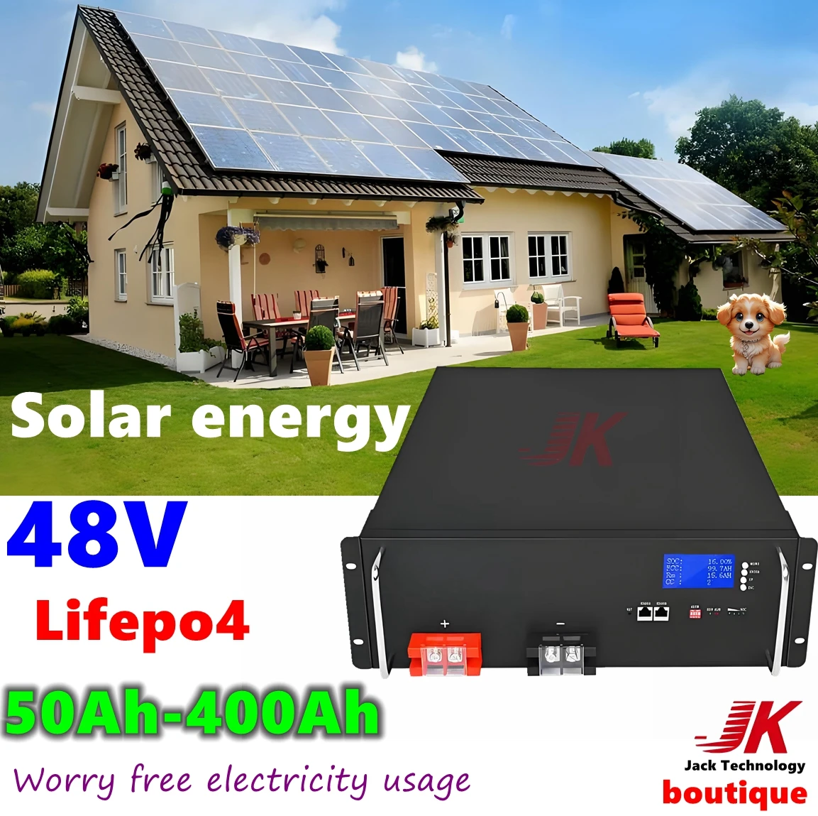 

JK 6000+cycles Lifepo4 48V 100Ah 50Ah 120Ah 150Ah 200Ah 300Ah 400Ah Battery Max 32Parallel with CAN RS485 for 5Kw Solar System