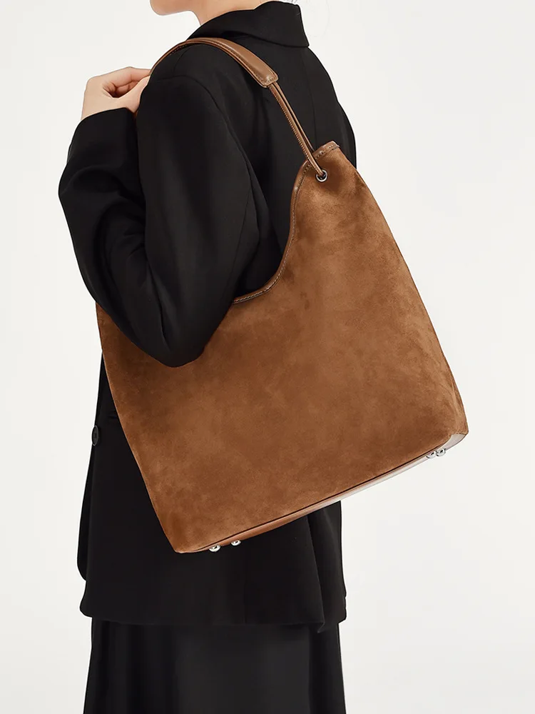 2025 New Suede Leather Vintage Single Shoulder Crossbody Pack Spacious Handheld Tote Bag Women Commuting Premium Handbag