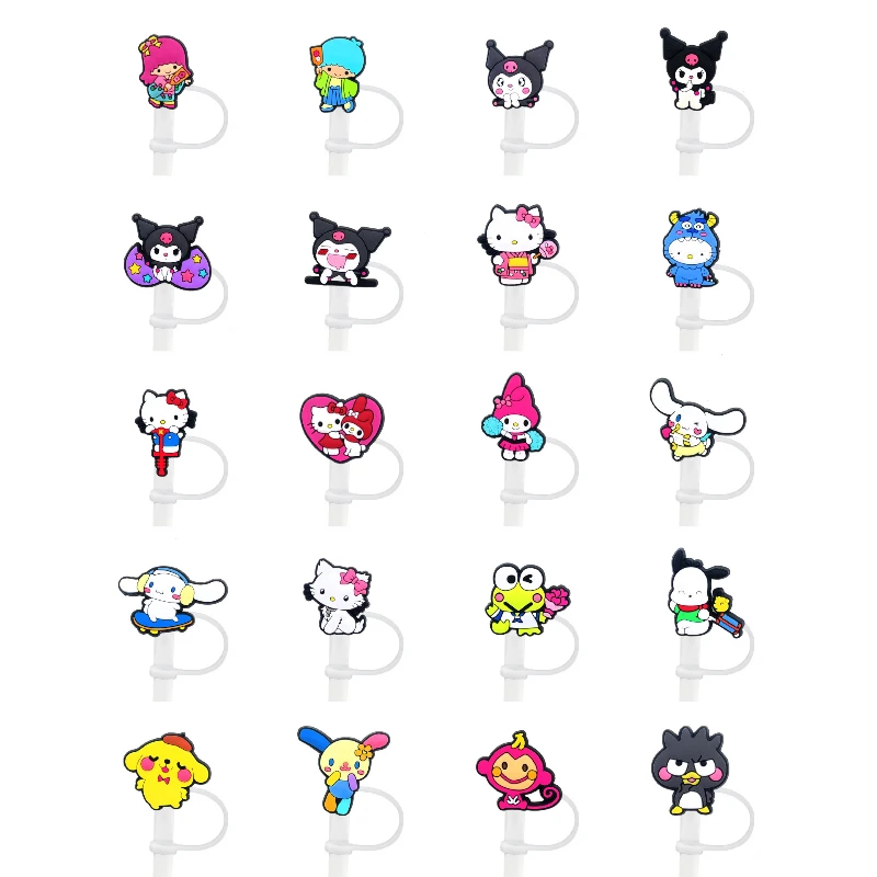 Sanrio Straw Cap Dust-proof Plug Kawaii Hello Kitty Kuromi 10mm Straw Cover Birthday Party Disposable Decoration 1-20PCS