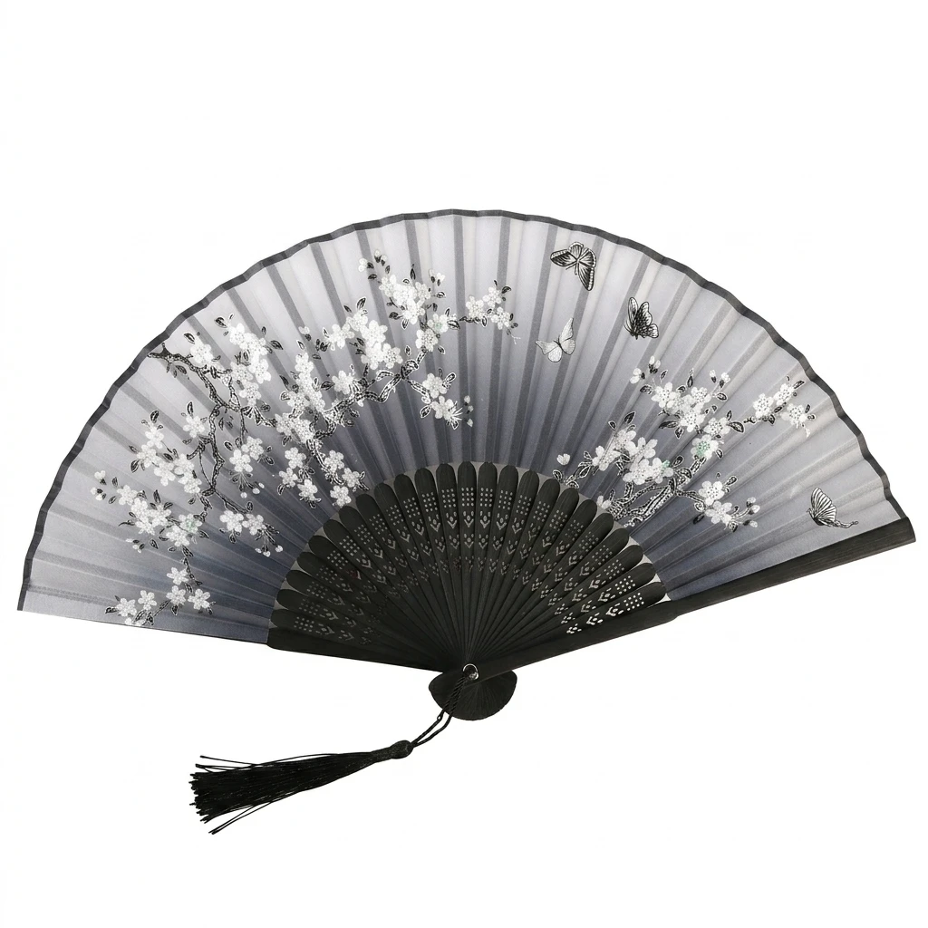 6 Inch Chinese Style Folding Fan Cloth Bamboo Hand Fan with Random Tassel Vintage Dance Fan for Women Summer Cooling Costume
