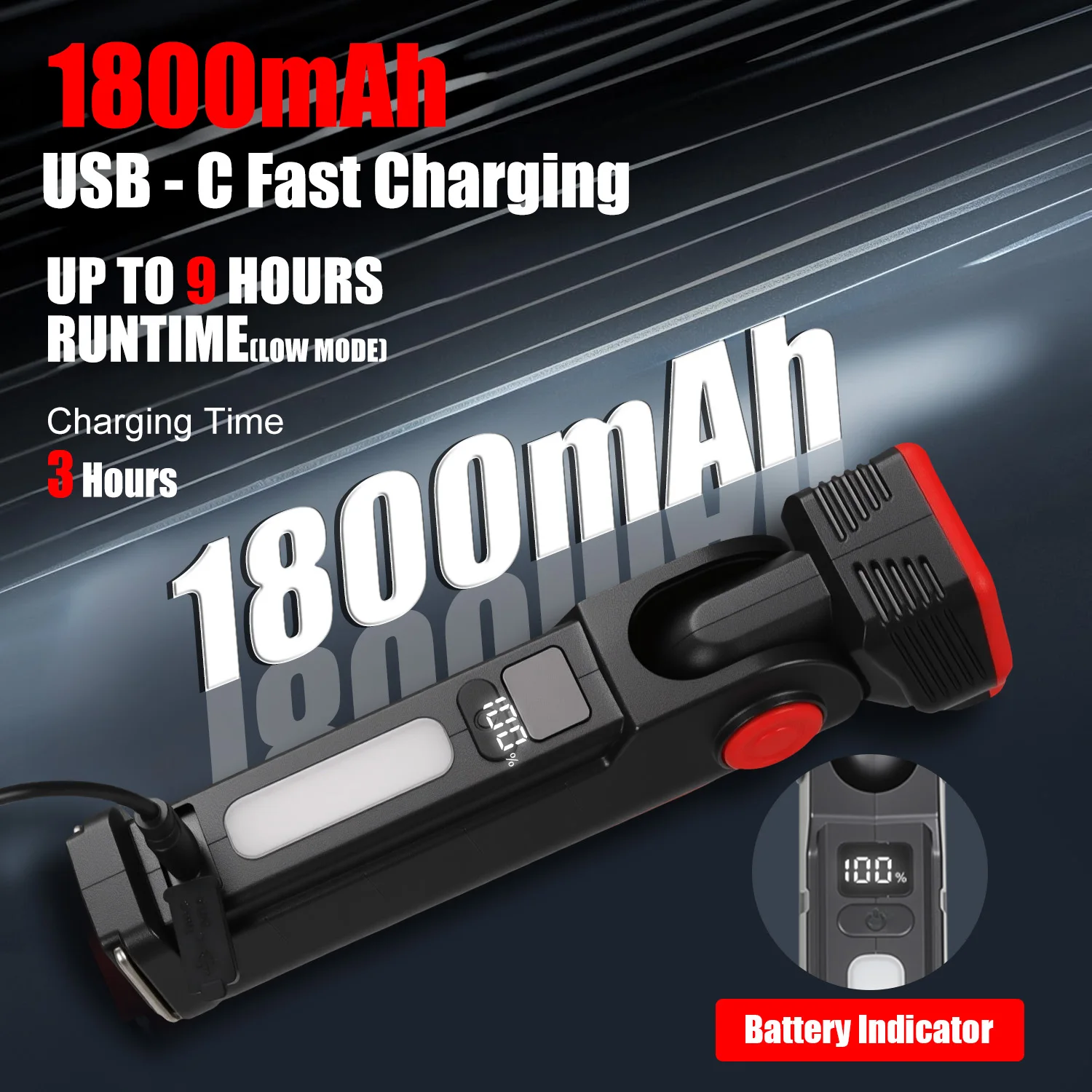 Linterna LED COB portátil, luz de trabajo recargable, lámpara colgante magnética con batería integrada de 1800mah, antorcha de Camping