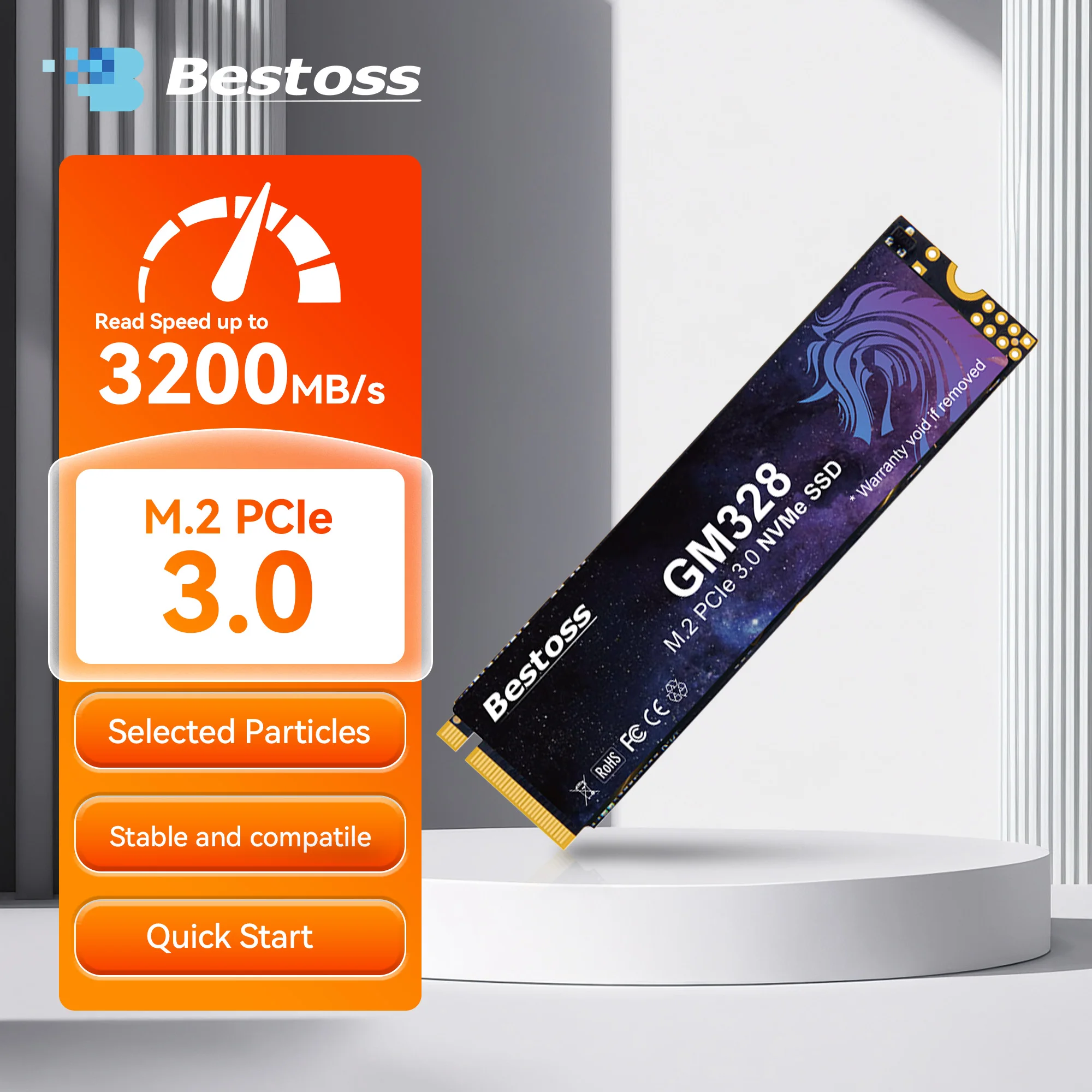 Bestoss NVMe M.2 SSD PCIe Gen3 x4 2280 128GB 256GB 512GB 1TB 2TB Internal Solid State Hard Drive for Notebook Gaming Computer