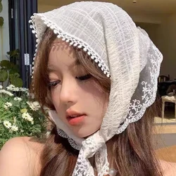 7styles Sweet Flower Triangle Hair Scarf Women Girls Square Scarf Headband Korean French Pastoral Headdress Summer Lace Headwear