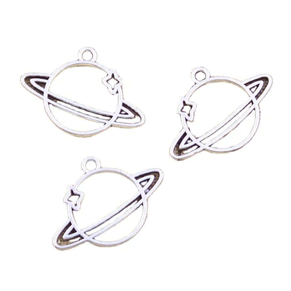 20pcs Charms Star Galaxy Saturn Planet 19x27mm Antique Silver Color Pendants Making DIY Handmade Tibetan Finding Jewelry
