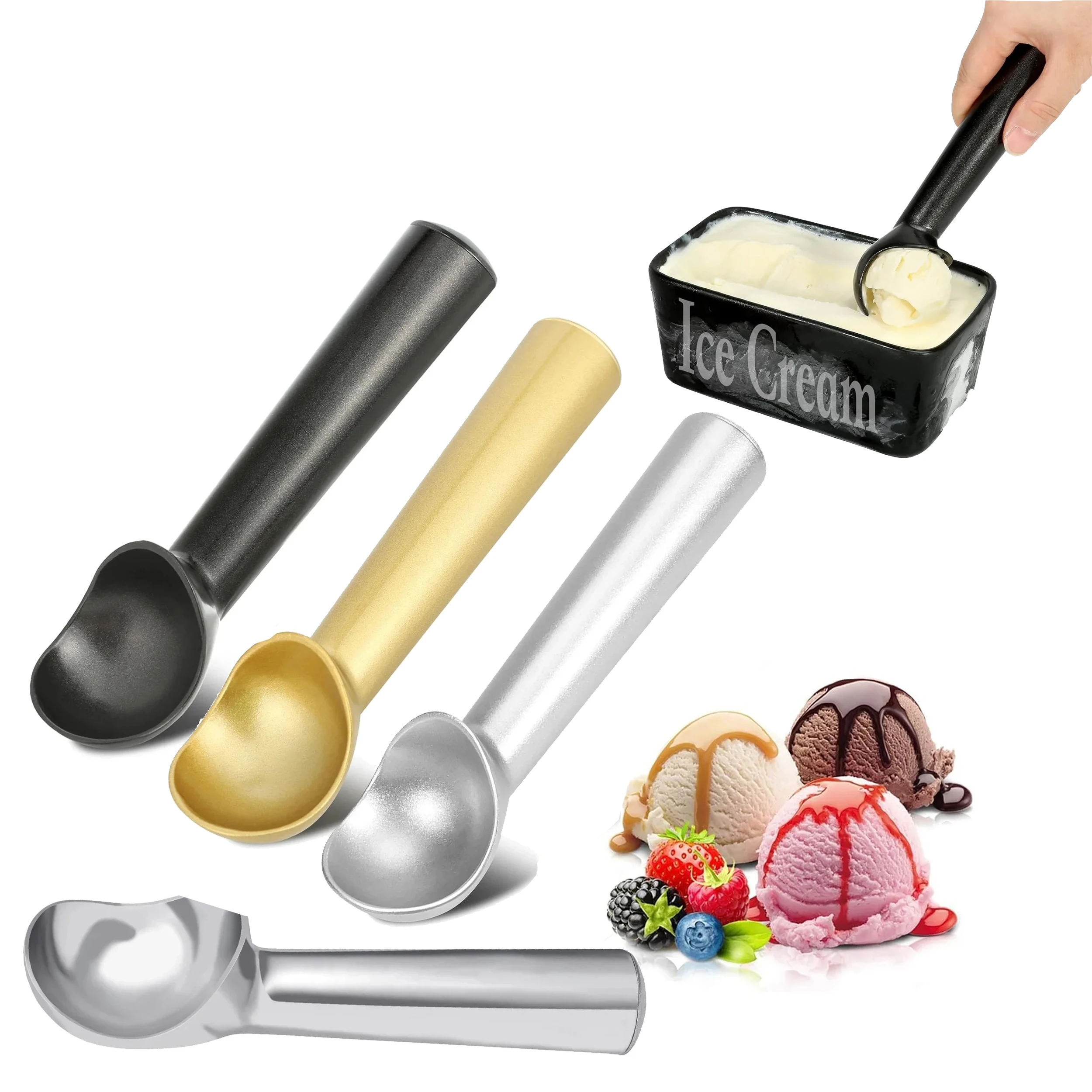 1.5 Ounces Ice Cream Scoop Nonstick Anti-Freeze Spoon One Piece Aluminum Design Ice Cream Ball Scooper Kitchen Accessories