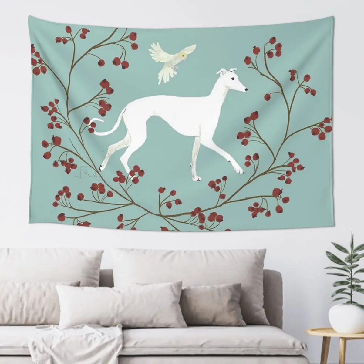 Greyhound Semaphore Whippet Sighthound Dog Tapestry Funny Wall Hanging Aesthetic Home Decor Tapestries for Living Room Bedroom