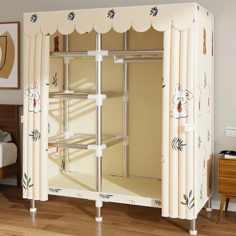 Painted Steel Wardrobe, Alloy Pipe Closet, ABS Interface Cloth Wardrobe, Foldable Bedroom Wardrobe, 105x45x170cm, 26mm