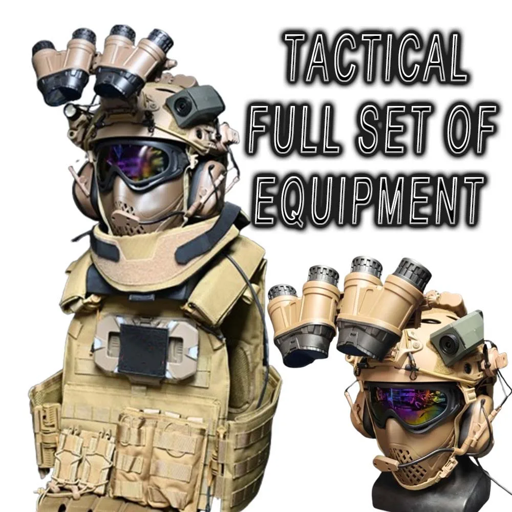 

Tactical Full Set Helmet Vest Belt Cosplay Set with Headphones Phone Navigation Mount NVG Model Goggles for CS Hunting Shooting