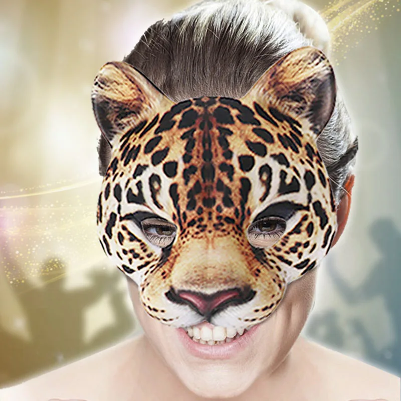 1PC EVA Half Face Leopard Mask for Adult Halloween Animal Head Masks Party Cosplay Masque Easter Carnival Masquerade Acessories