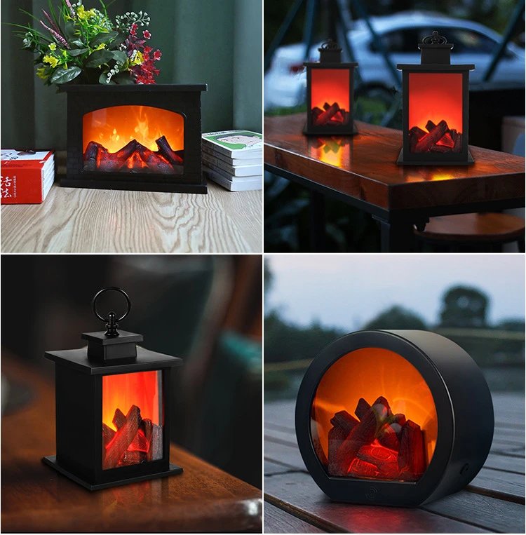 Lanterne à charbon de bois LED pour cheminée, simulation de flamme, lampe créative pour chambre de cour, cadeau de décoration de vacances