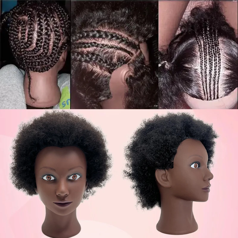 100% Real Human Hair Premium Short Afro Curly Hair Mannequin Head Professional Mannequin Head Hairstylist Training Practice