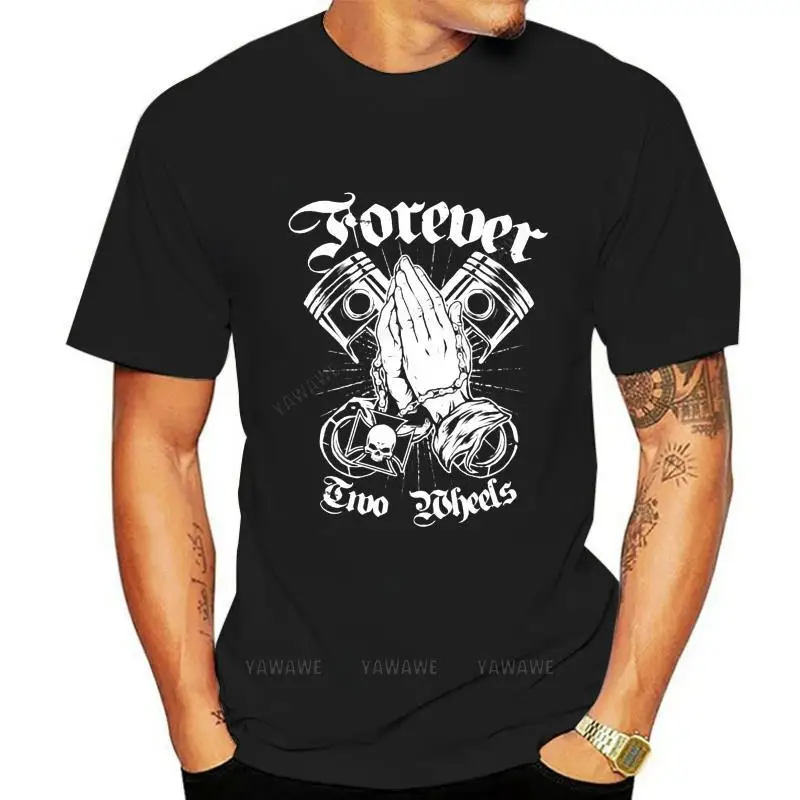 Mens t shirts vintage style short sleeve Victory motorcycle shirt men Forever Two Wheels Pray T-Shirt male black tops tee-shirt