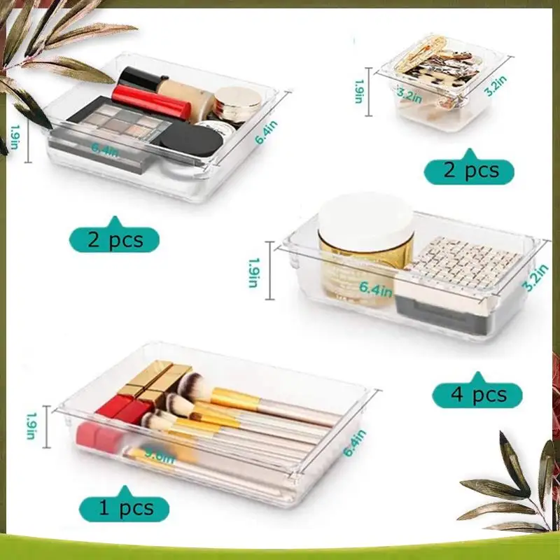 

New-18 Pcs Clear Drawer Organizer Trays Assorted 4-Size Drawer Dividers, Versatile Storage Boxes Makeup Organiser Set