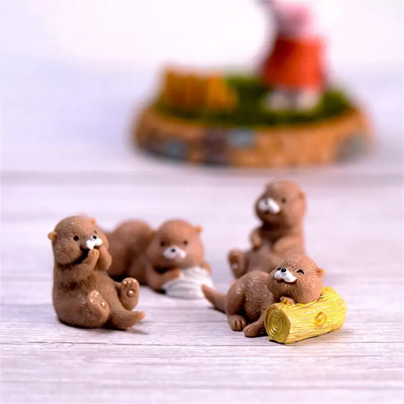 Cute Little Otter Figurine Cake Toppers Dollhouse Bonsai Ornament Animal Model Water Dog DIY Crafts for Home Kawaii Home Decor