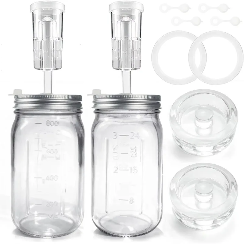 2 packs of 32-ounce glass and stainless steel mason tank fermentation kits are environmentally recyclable for sauerkraut