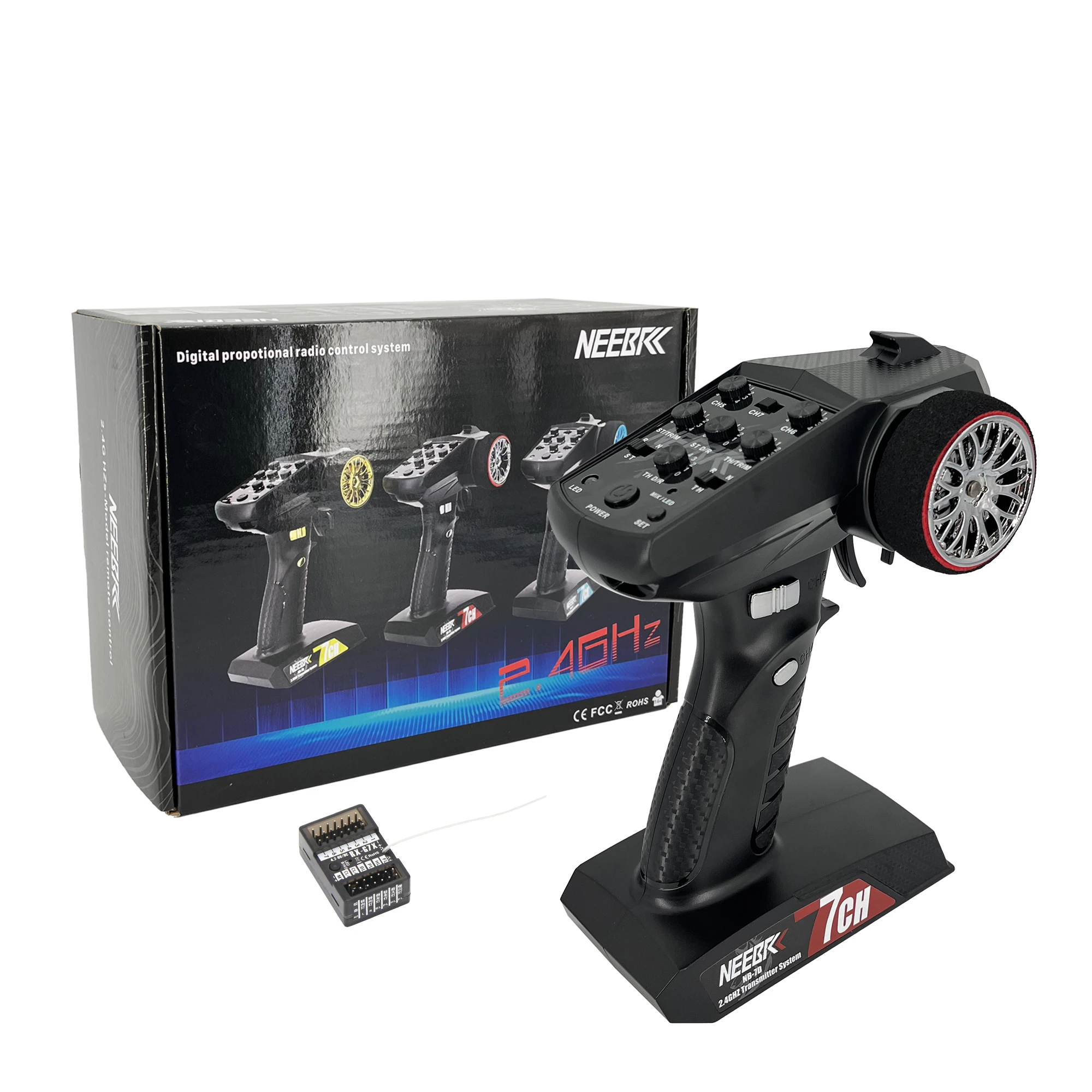NEEBRC NB-7D 7CH 2.4Ghz transmetteur système Radio avec récepteur 7 canaux lumière télécommande pour RC voiture bateau Robot modèle jouet