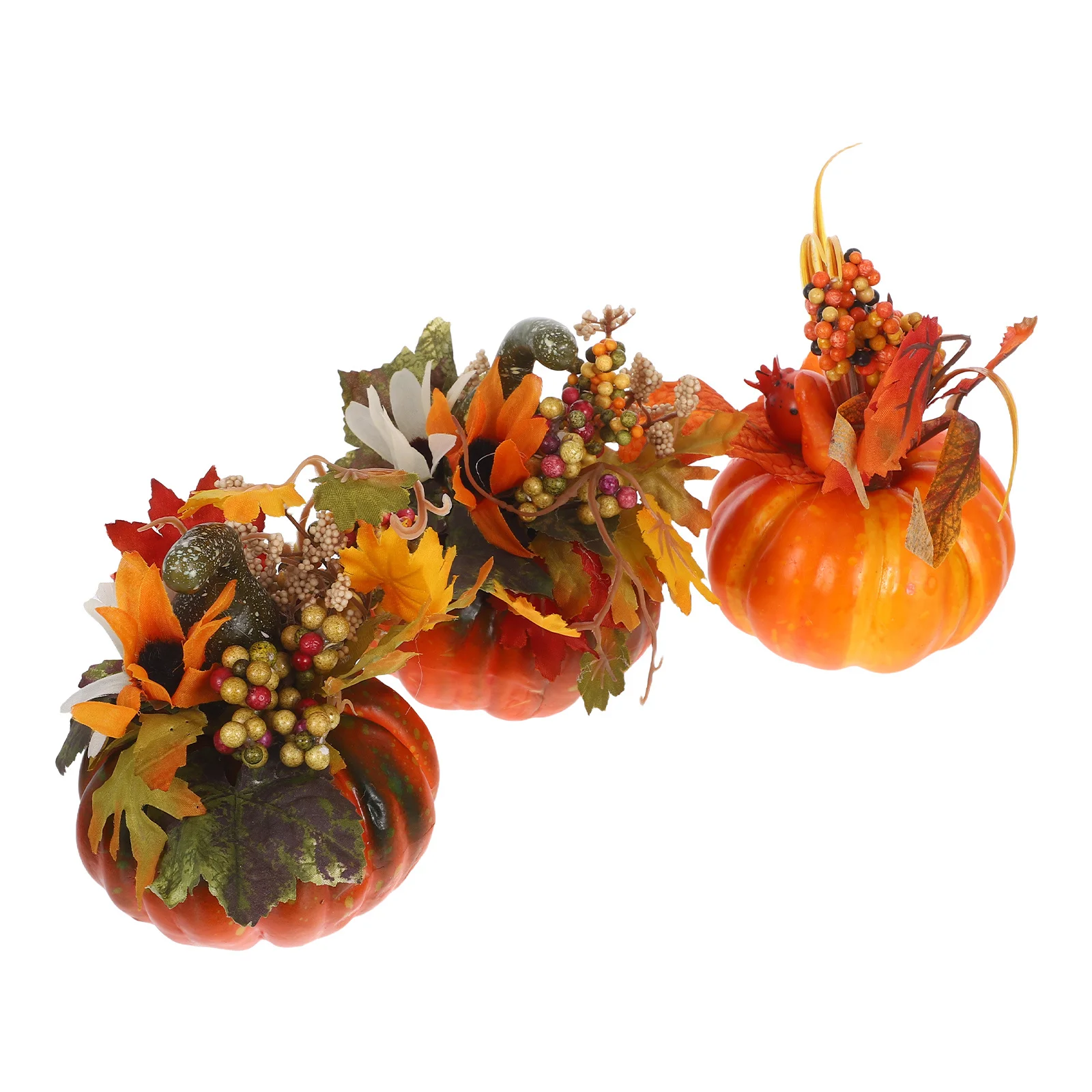 

3Pcs Artificial Maple Leaf and Pumpkin Decor Autumn Seasonal Ornament for Garden Home Decor Table Centerpiece Arrangement