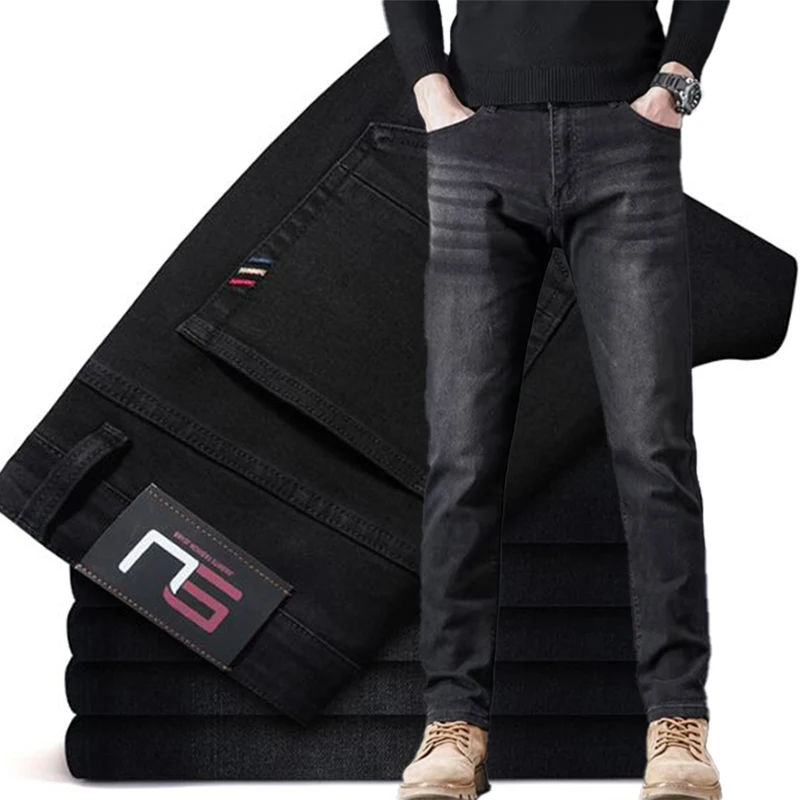 Business Stretch Straight Leg Men Jeans Spring Autumn Youth Popular Male Vintage Versatile Washed Wear Resistant Denim Trousers